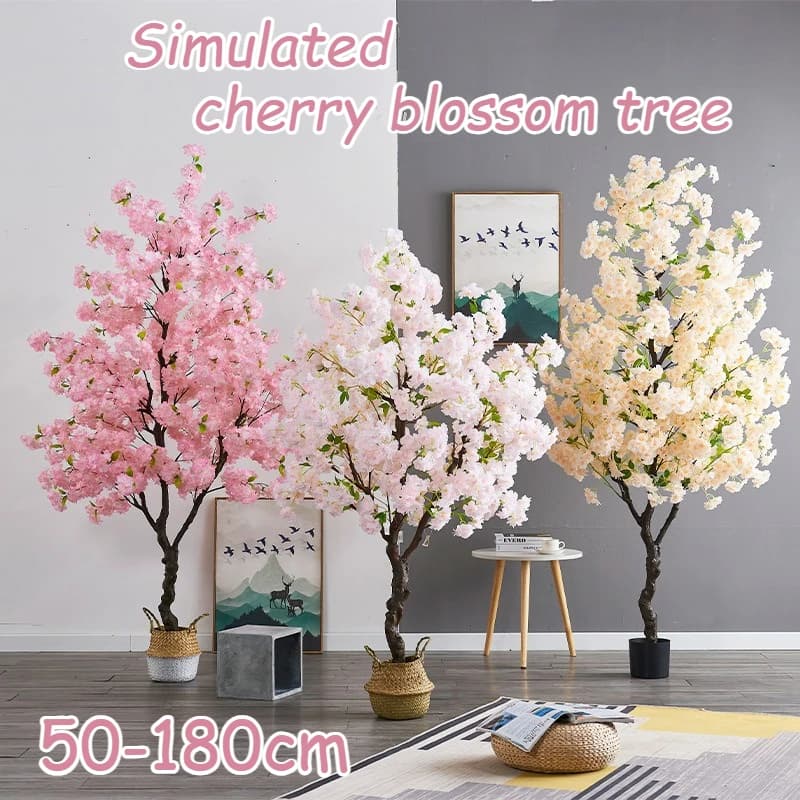 50-180 cm artificial cherry tree, potted plants for domestic and landscape decorations, fake flowers, ground potted plants