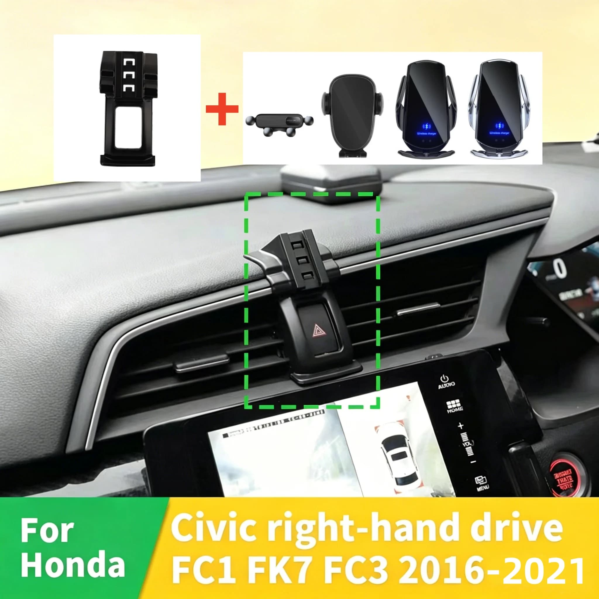 Base per supporto telefono da auto a innesto rapido per Honda Civic FC1 FK7 FC3 2016-2021 con guida a destra, compatibile con vari supporti per telefono