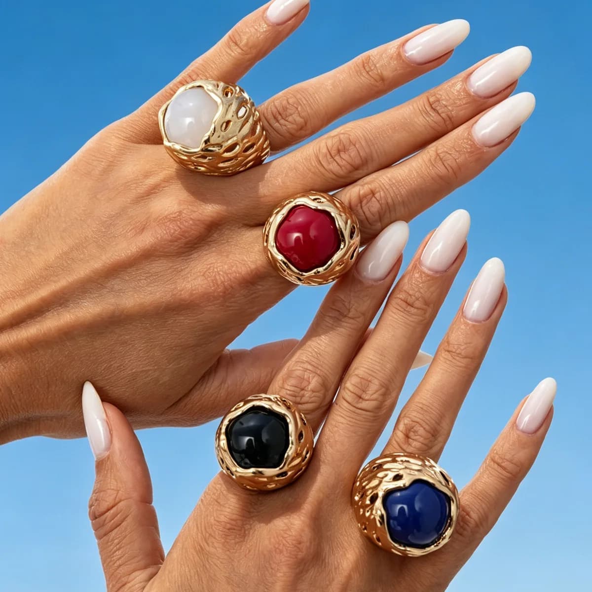 Vintage Hyperbole Irregular Metal Lava Textured Round Fashion Natural Stone Rings Women Trendy Finger Jewelry Gifts