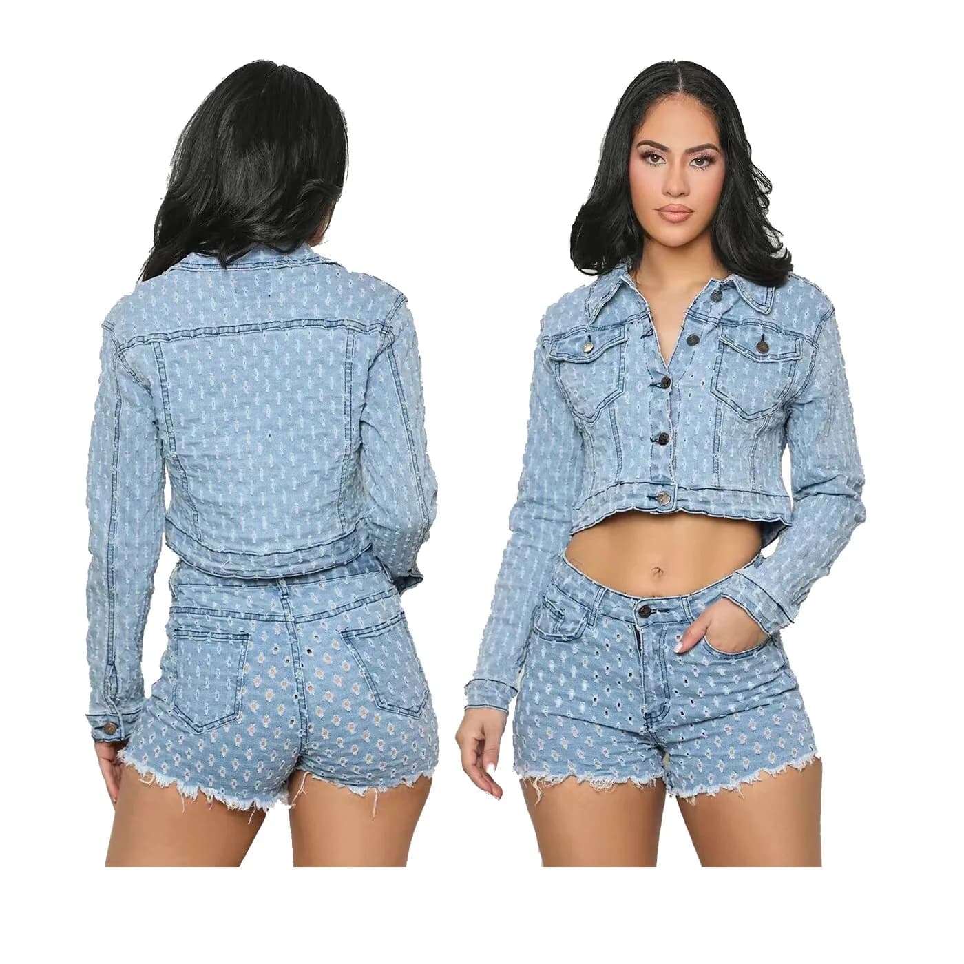 Complete Spring Summer 2026: Denim Shorts Fitted with Strappi, Sexy Outfit in Two Pieces Woman