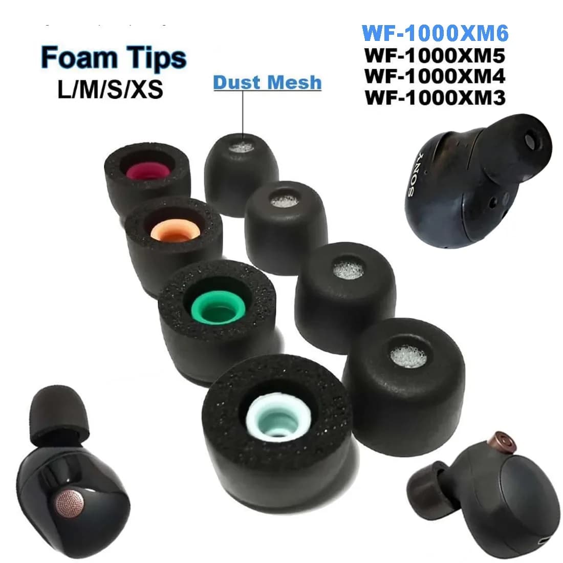 Replacement Memory Foam Ear Tips Cushion Earbuds For Sony WF-1000XM6 WF-1000XM5 WF-1000XM4 Eartips Anti Slip Earphone Earplugs