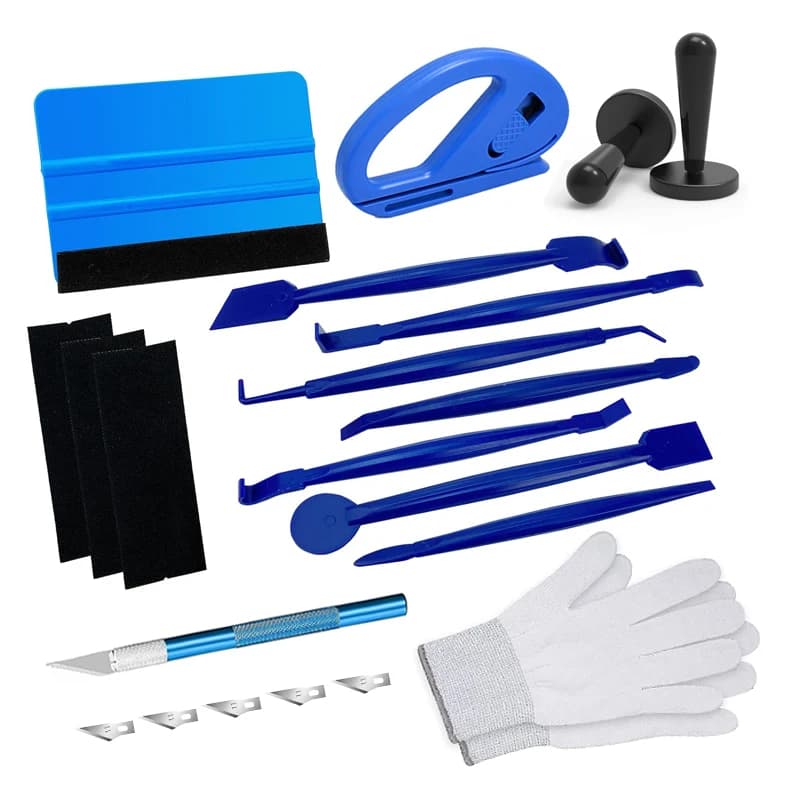 Strumenti per avvolgere il vinile per auto Kit di pellicole colorate Pinza Supporto magnetico Guanti per avvolgere il vinile Seccatoio in feltro Taglierina di sicurezza Taglio dei bordi Seccatoio