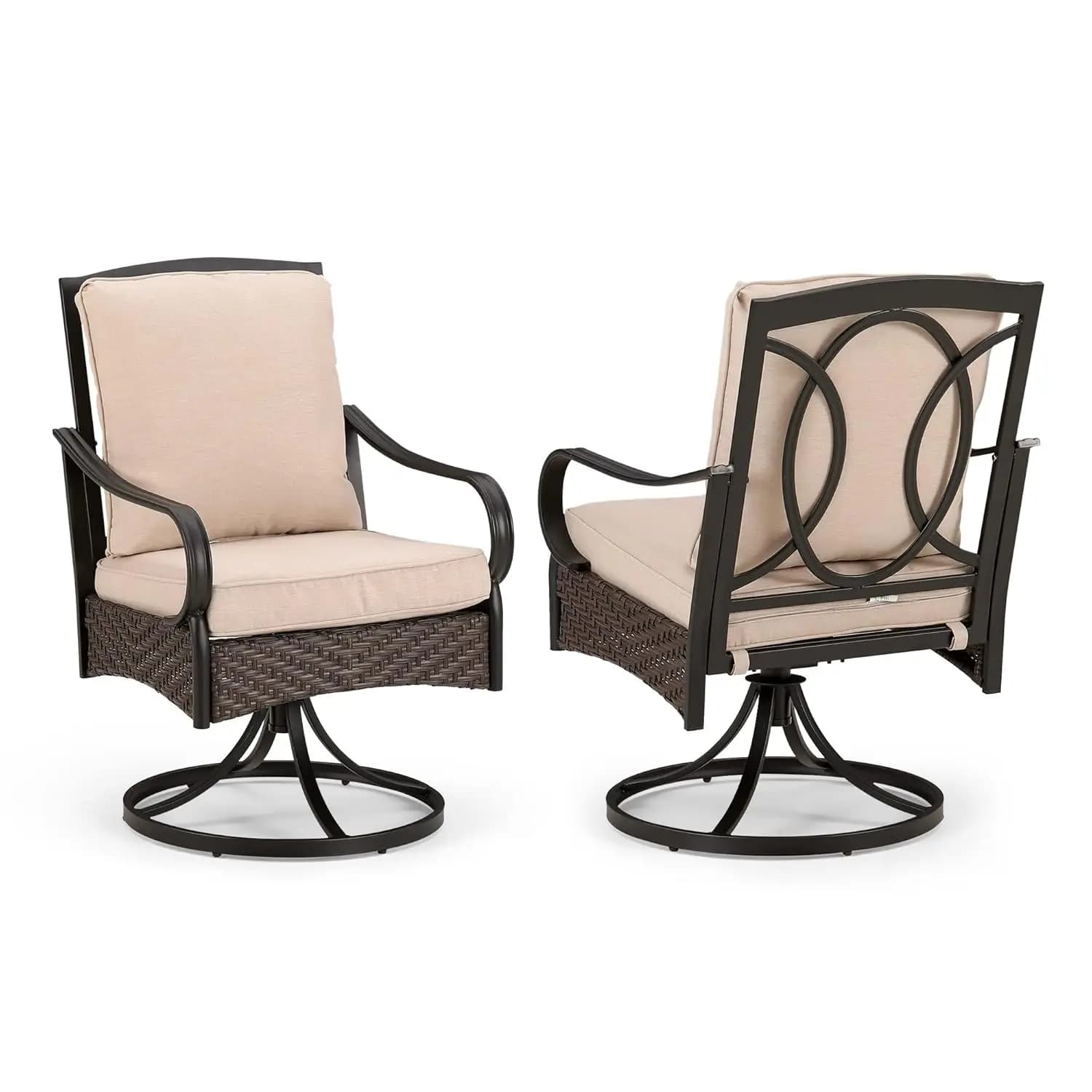 Set of 2 Dining chairs Metal and Vimini Resistent, for Exterior, Garden, weather resistant, with cushions, Support up to 300 pounds, Customizable