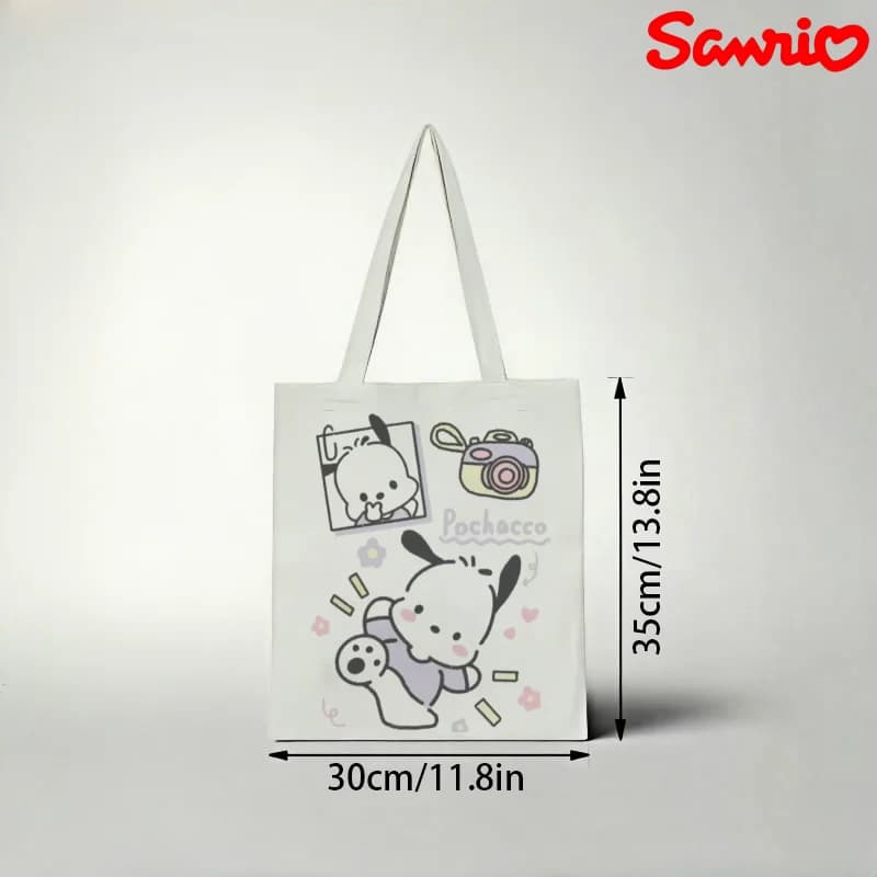 Borsa tote in tela Sanrio Pochacco, 1 pezzo, borsa a tracolla ecologica con stampa fotocamera