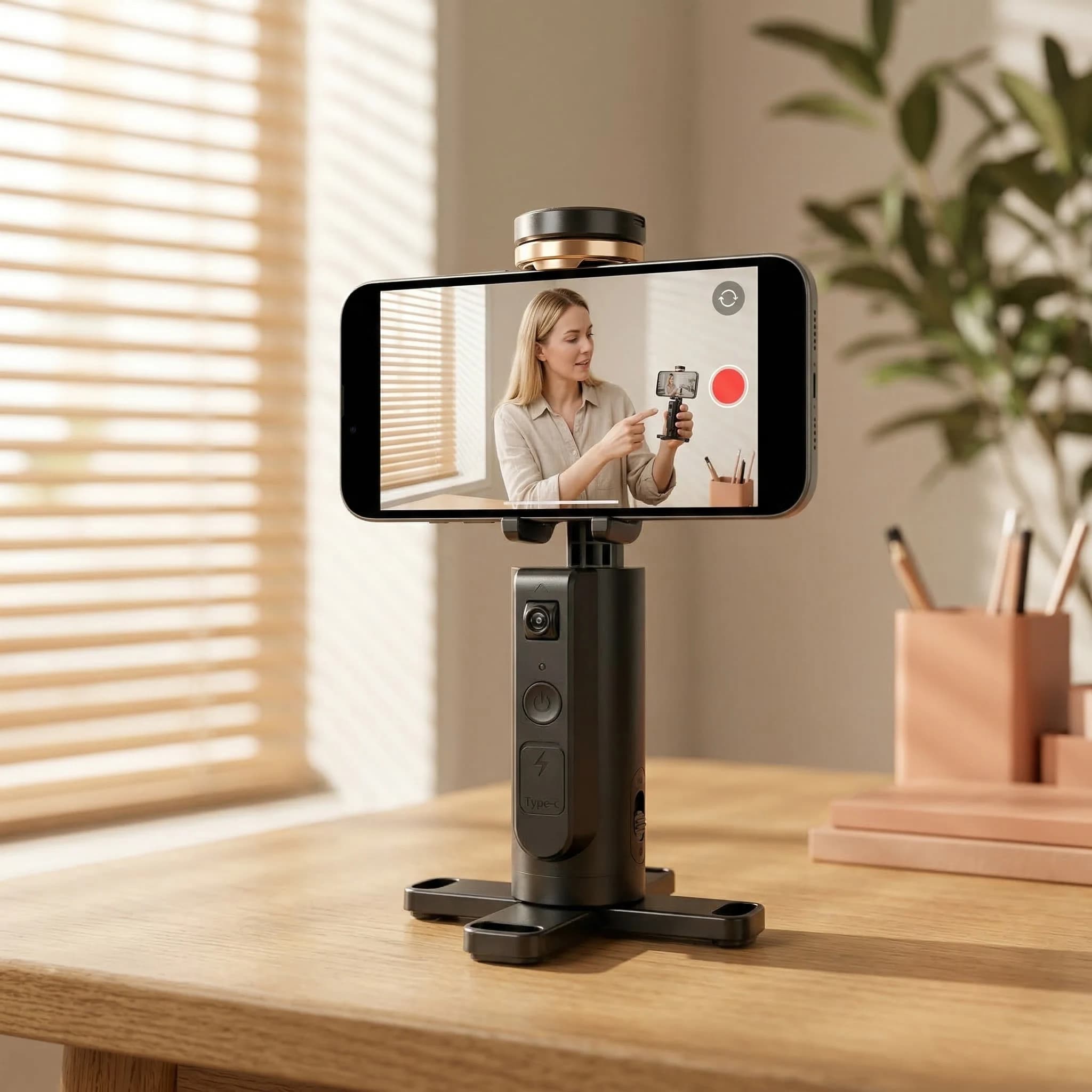Treppiede Intelligente per Telefono con Funzione Auto-Follow, Bastone Selfie con Riconoscimento Facciale e Controllo Gestuale per iPhone e Android, Ideale per la Creazione di Contenuti