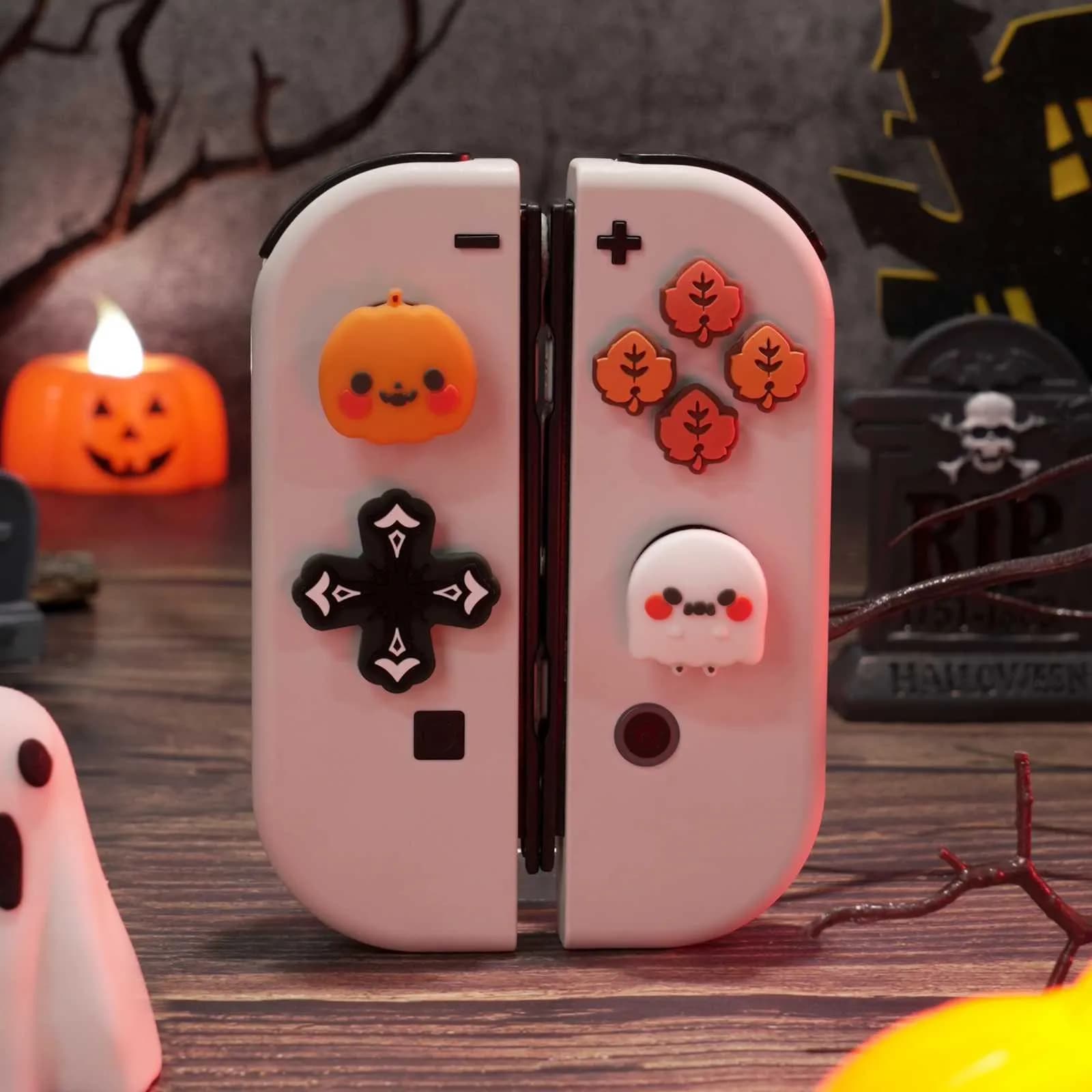 Custodia protettiva Geekshare per Nintendo Switch/Switch Oled Halloween Pumpkin Ghost D-Pad ABXY Button Caps impugnature luminose per il pollice