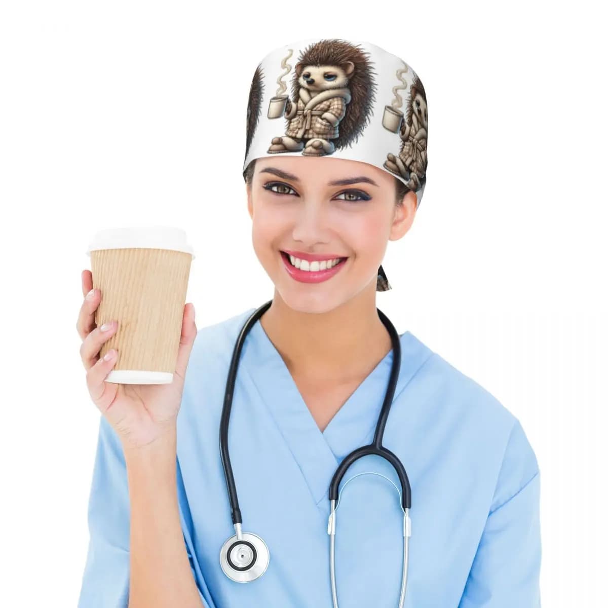 Tired Hedgehog Scrub Hat Doctor Working Surgical Cap Unisex Adjustable Nursing Caps for Dentist
