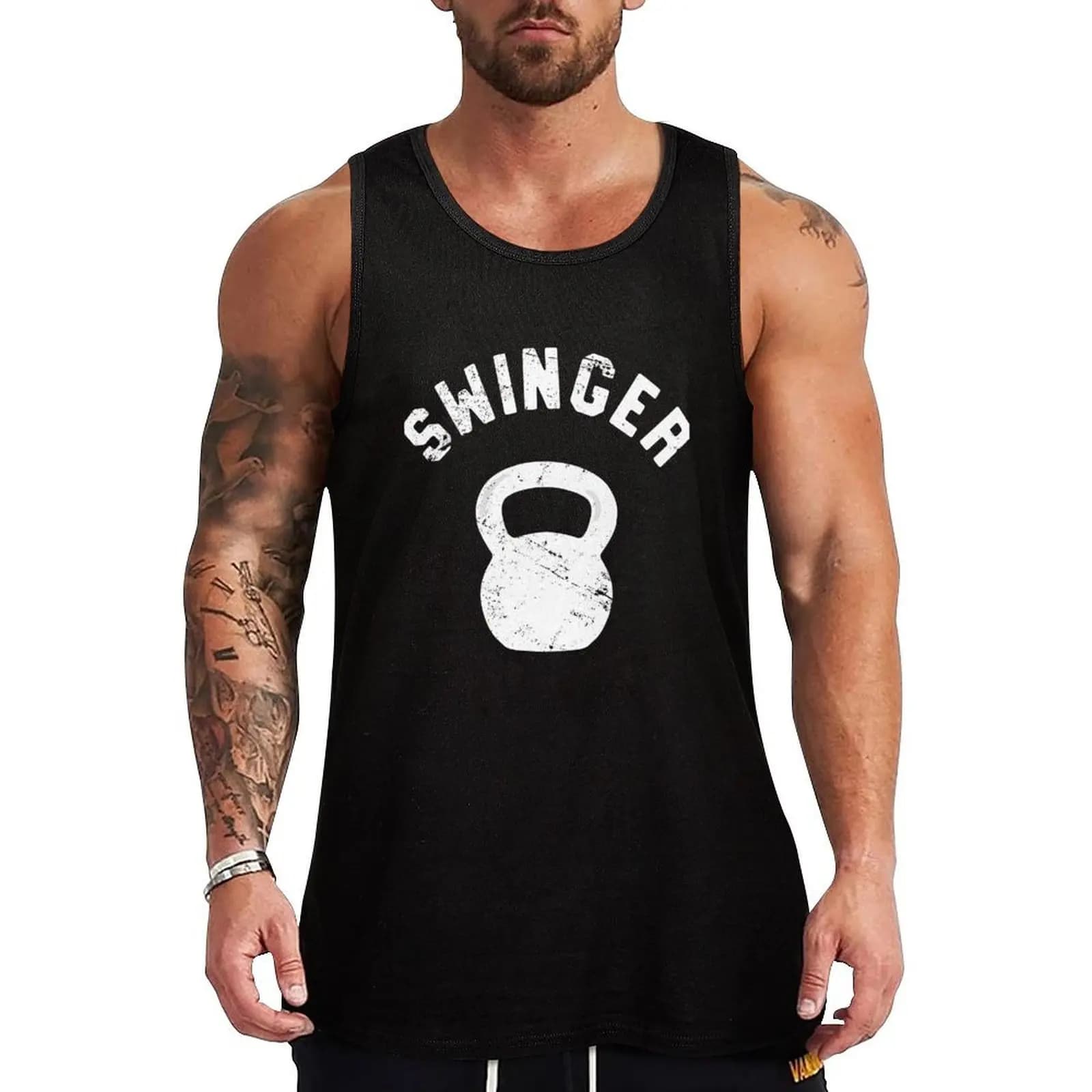 Swinger, divertente canotta per allenamento con kettlebell, canotta da strada urbana, camicia casual senza maniche