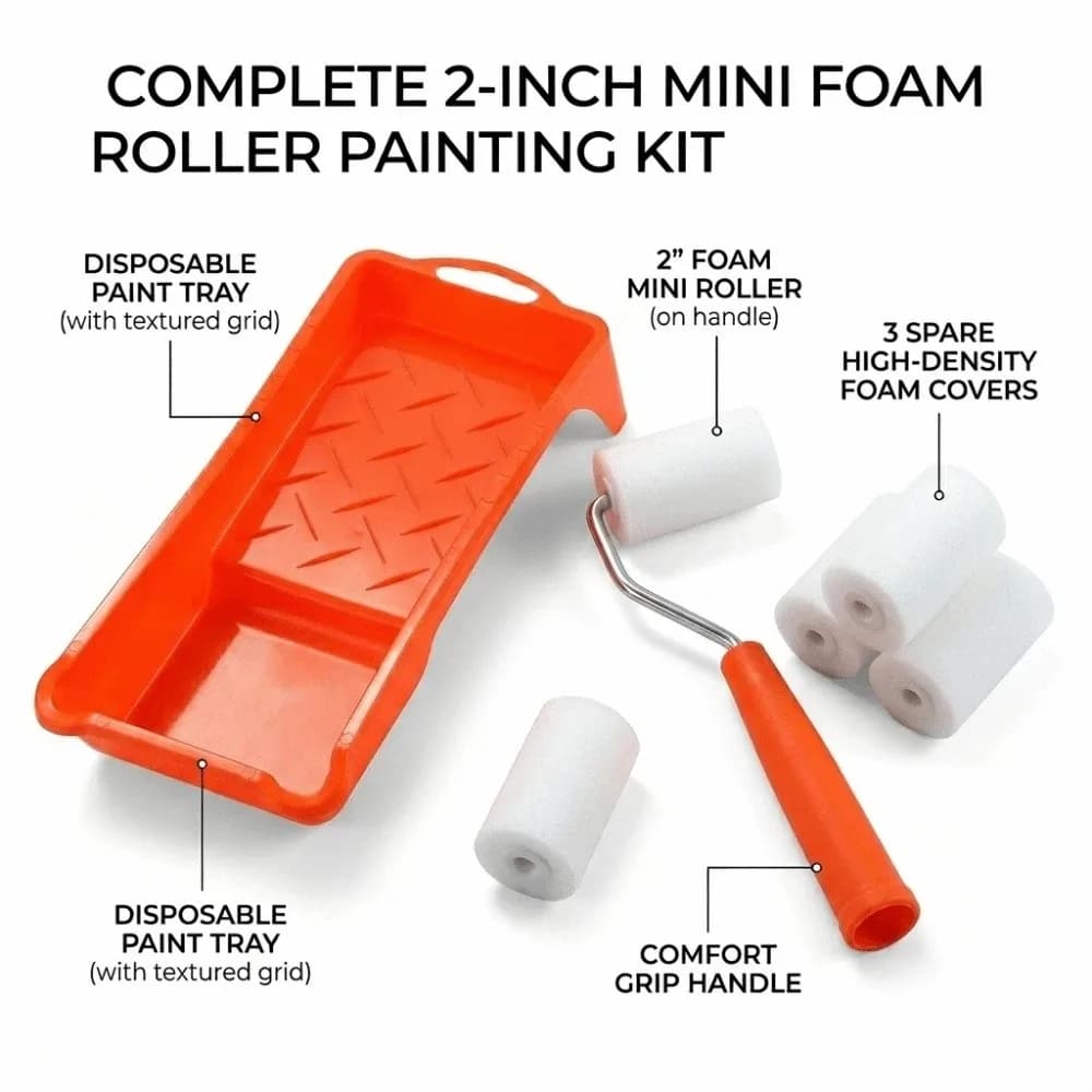 Set di Rulli per Pittura da 2 Pollici, Kit Multifunzionale con Rullo in Schiuma Liscia, Strumenti Anti-Goccia per Dipingere Pareti, Bordi e Angoli