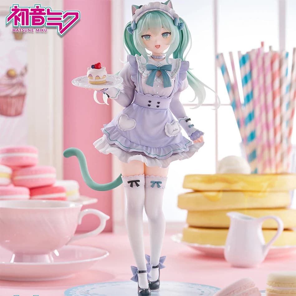 Disponibile - Statuetta Anime Hatsune Miku X Nachoneko Cat Ear Maid Dress da 20 CM in PVC - Modellino da Collezione per Decorazione Desktop, Giocattolo, Regalo