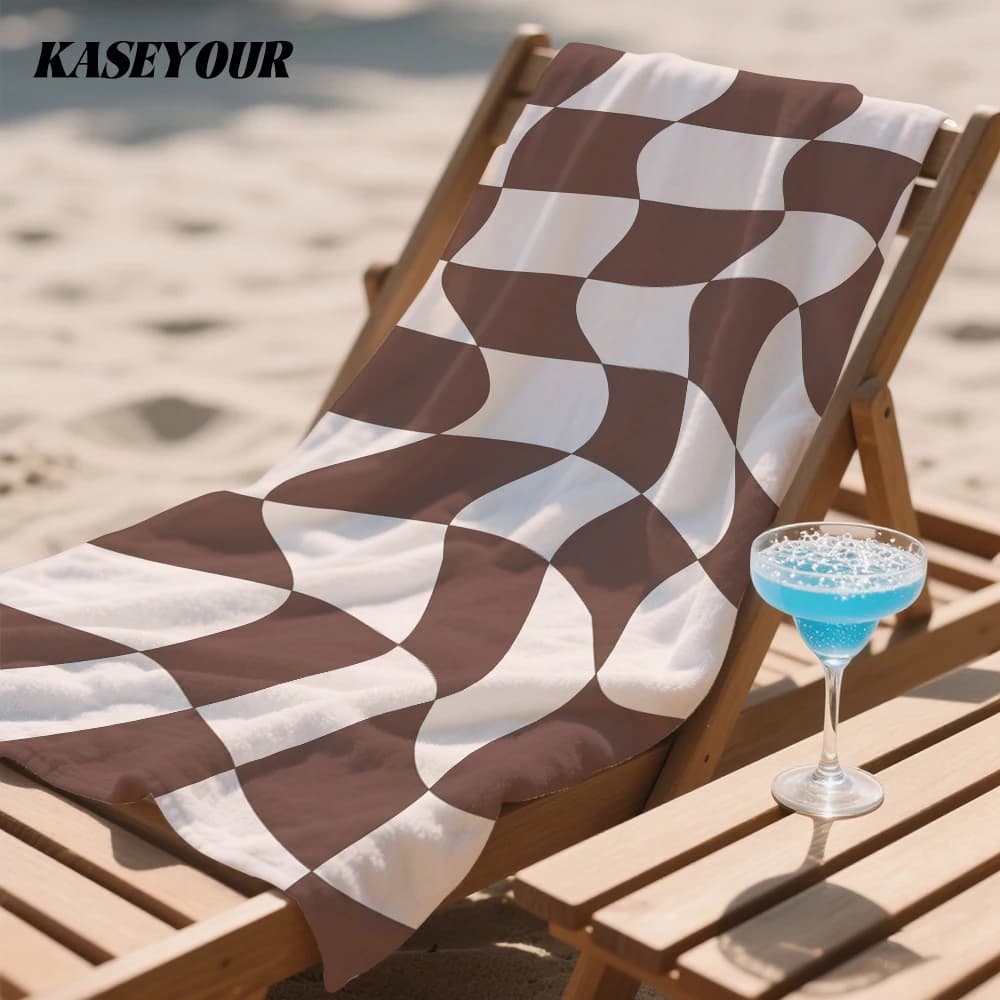 Wavy Checkers Compact Travel Beach Towel Super Absorbent Sand Resistant, Microfiber for Swimming Camping Yoga