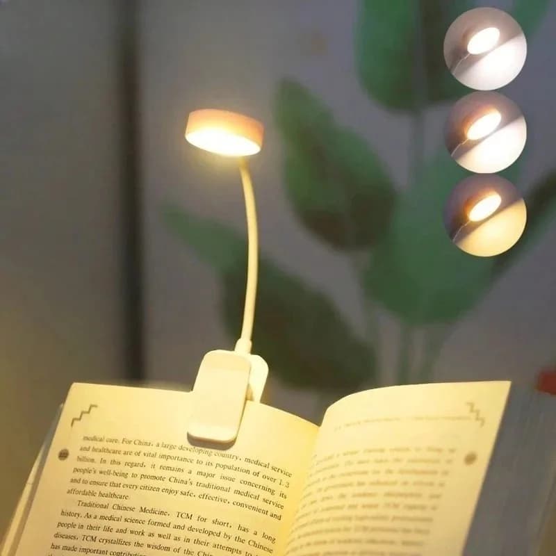 Lampada da Lettura LED a Clip Portatile Ricaricabile, 3 Colori Dimmerabili, Protezione per gli Occhi, Mini Lampada da Scrivania per Studio
