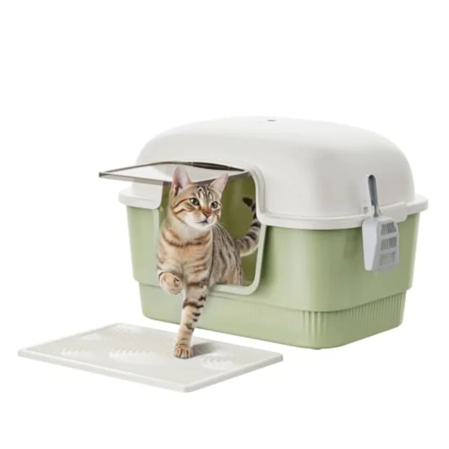 Cat Litter Box with Litter Mat and ScoopHigh Wall Enclosed Cat Litter Boxes for Anti-Leakage Covered Kitty Litter Box with Hand
