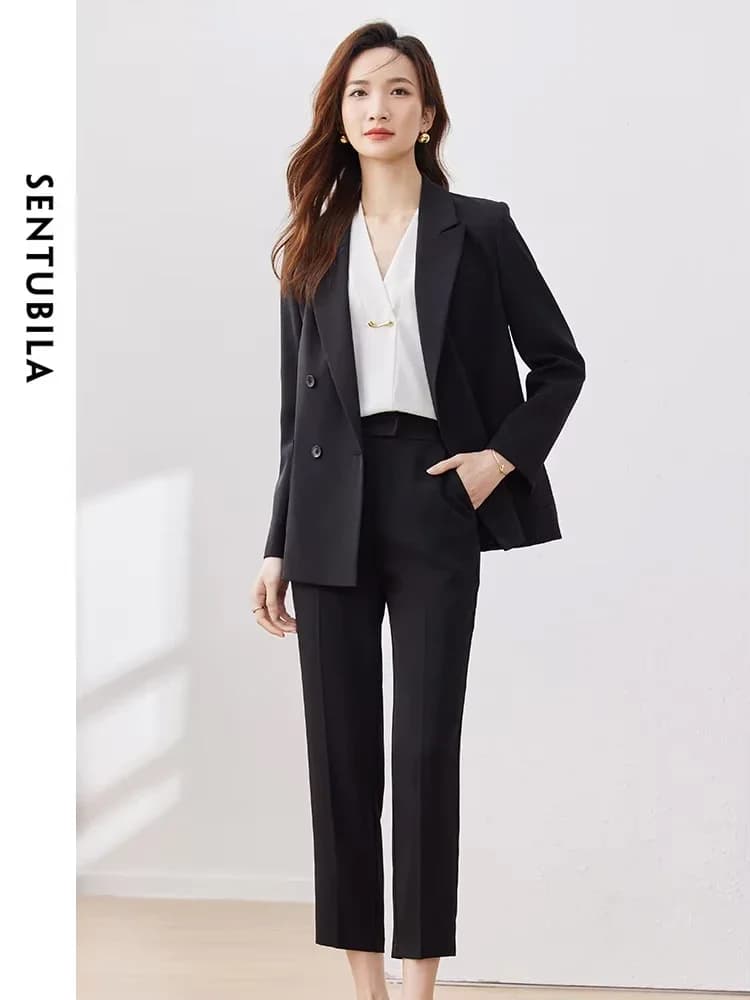 SENTUBILA Elegante Completo Nero Due Pezzi per Donna 2026 Moda Business Giacca Blazer e Pantaloni Eleganti 133Z49711