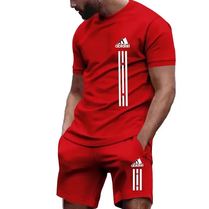 Men's Sports Activity for Beach and Leisure, Set Comfortable in Two Pieces with T-Shirt Larga alla Moda and Shorts