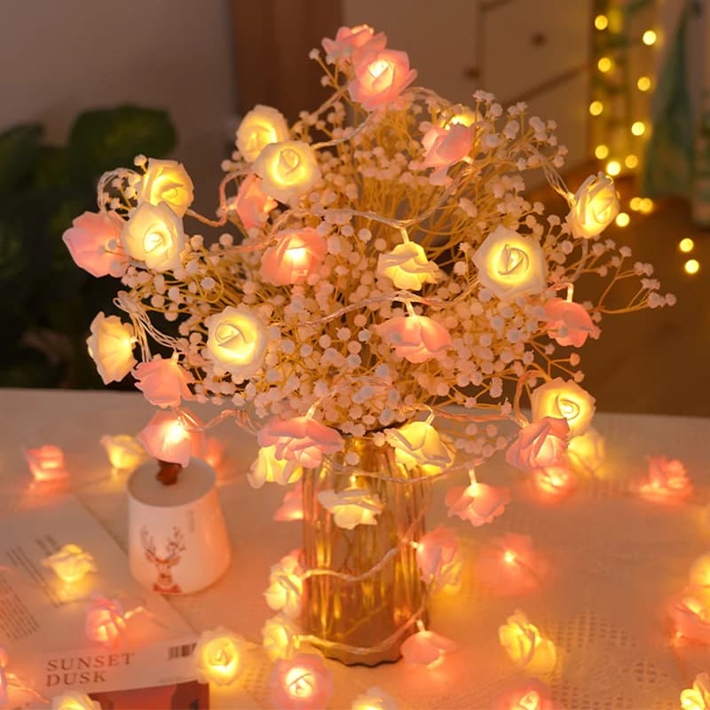2/3/6M LED Rosa Fiore Luce Stringa Ghirlanda Bouquet Artificiale Fata Luce per San Valentino Matrimonio Decorazione del Giardino di Casa