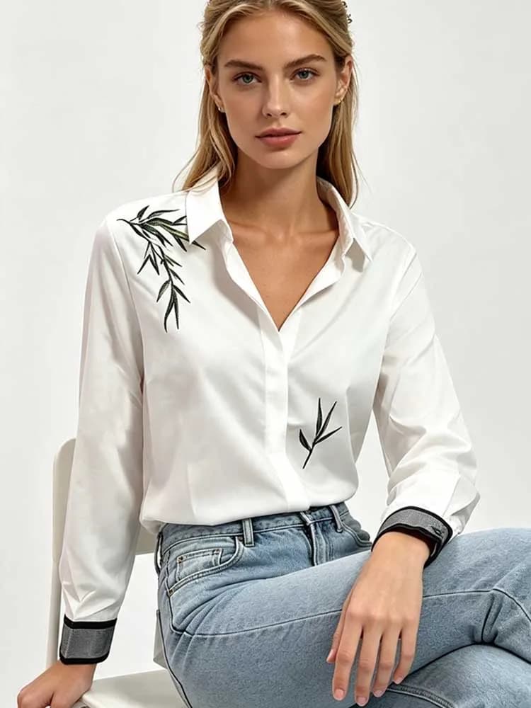 New Fashion Loose Printing White Shirt Long Sleeve Women's Blouse Office Lady Elegant Tops Spring Autumn Casual Woman Clothing