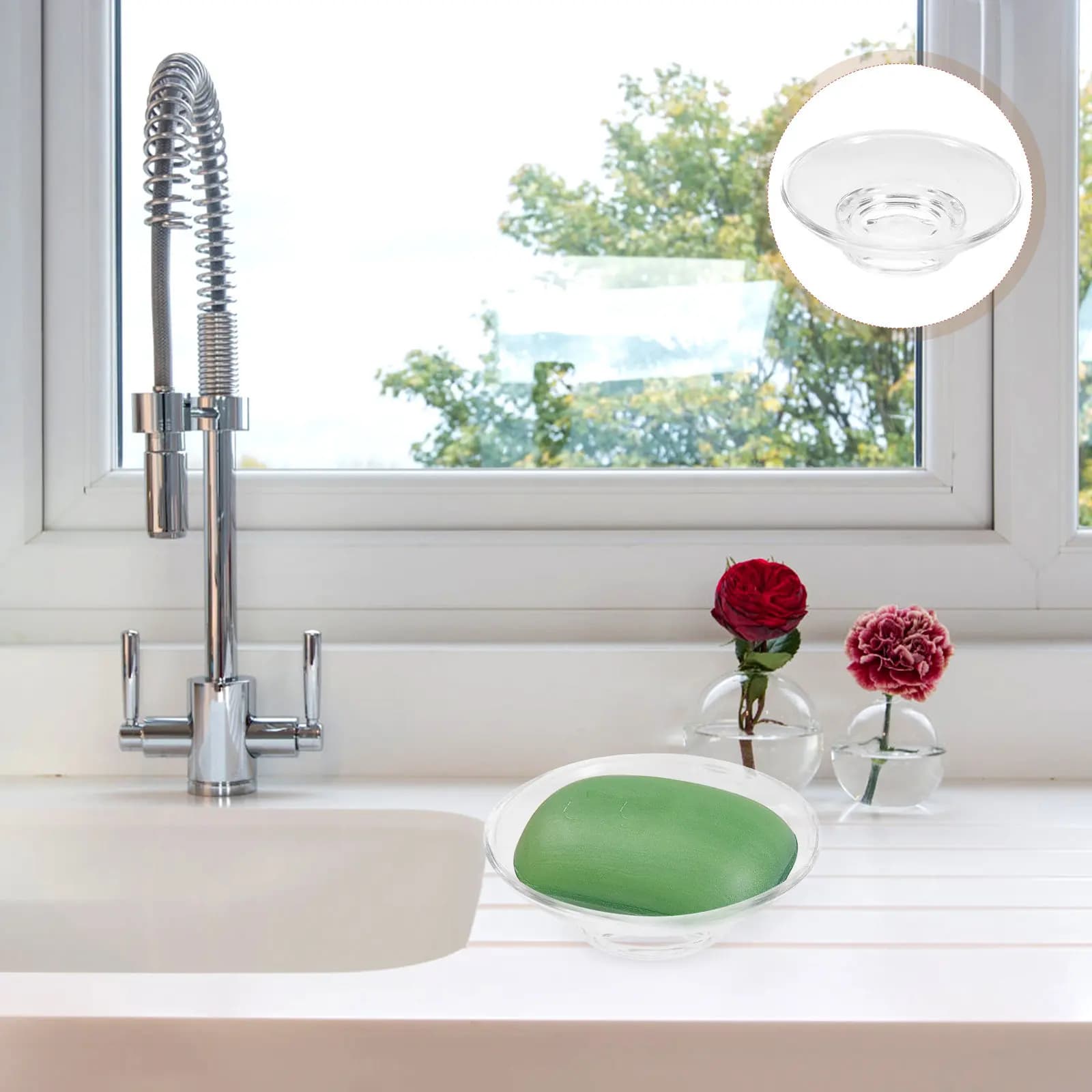 Portasapone Rotondo in Vetro Trasparente, Contenitore per Sapone da Bagno, Porta Sapone con Drenaggio, Vassoio Trasparente per Sapone da Viaggio, Dispenser per Spazzole