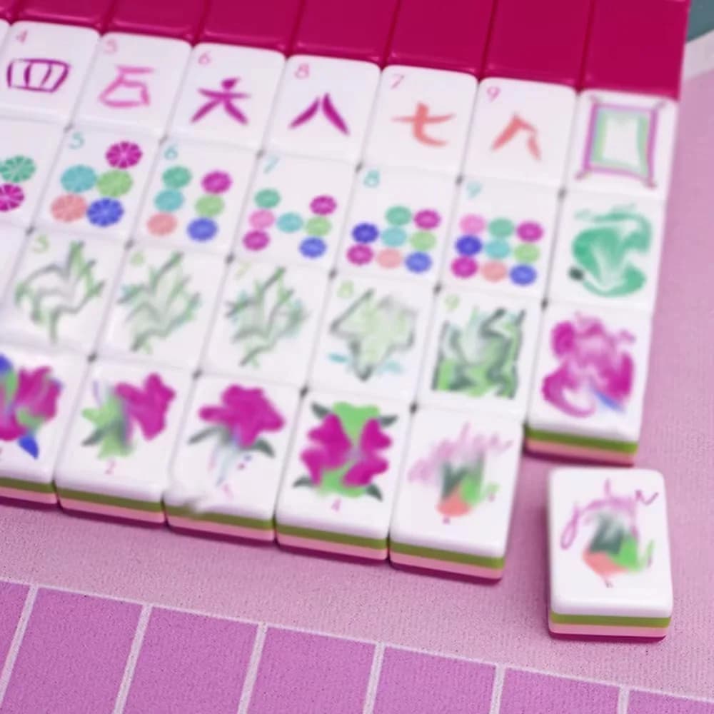 Set da Gioco Mahjong in Acrilico a 4 Strati, 160 Tessere Americane con Retro Rosa, Gioco da Tavolo Portatile per Famiglie e Feste, Idea Regalo