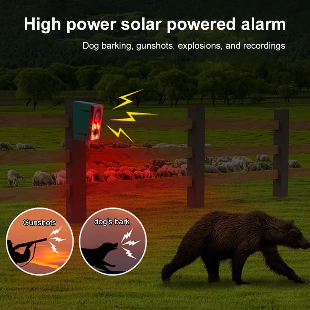 Solar Outdoor Motion Sensor Alarm Home Security Alarm with Dog Barking Gunshot Sound Support Recording and Adjustable Volume