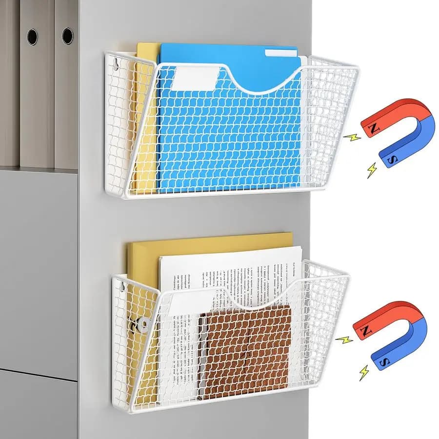 Portadocumenti magnetico, portadocumenti da parete a 2 tasche, senza foratura, portariviste magnetico per organizer per posta in carta, portaoggetti da appendere