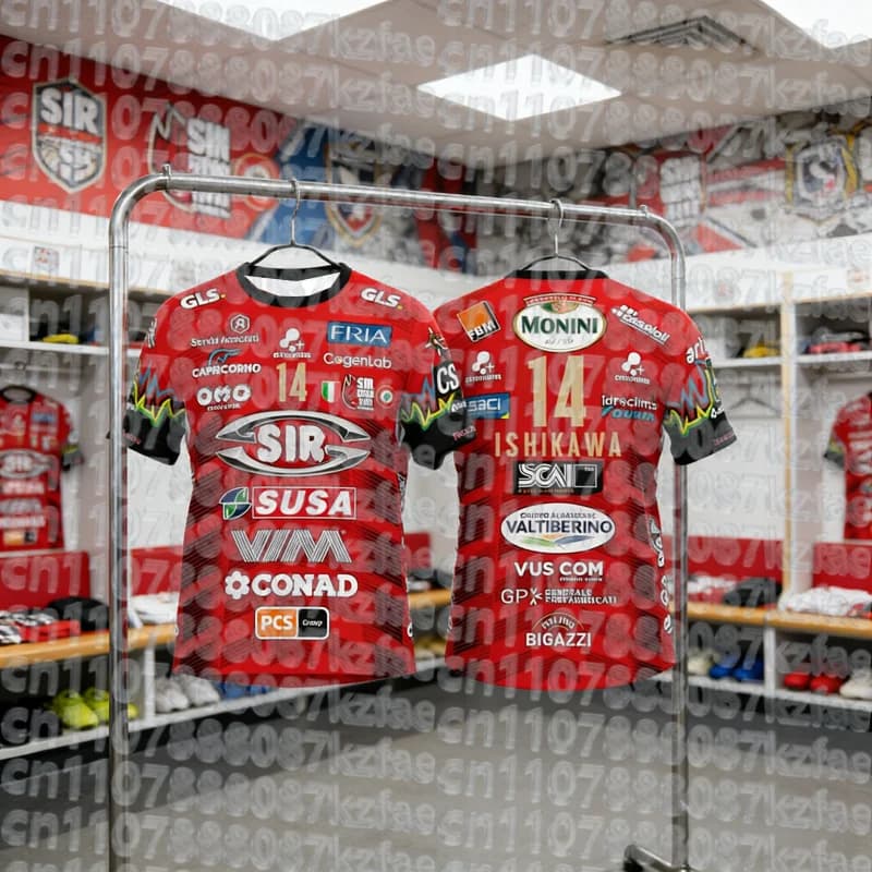 No. Volleyball sweater 14 Sir Safety Perugia, Matching T-shirts, Beach sportswear, Ishikawa Maschile shirt Home Champion, Sporty clothing Coordinated for Family