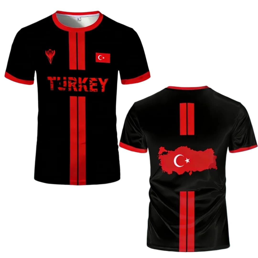 T-shirt Sportiva a Maniche Corte with Flag and Turkish Map, Men's Fashion, Beach Clothing