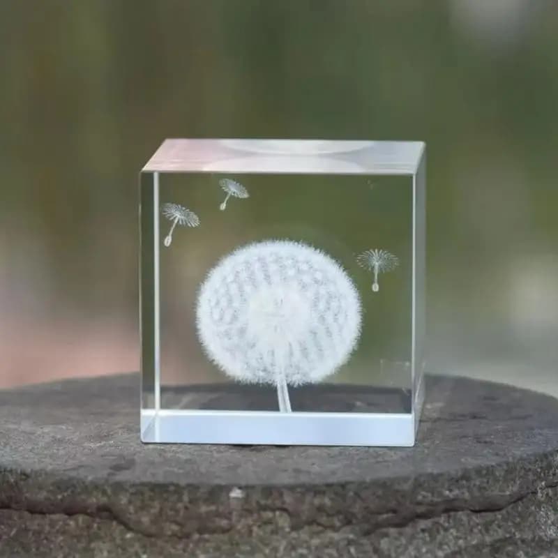 1Pc 3D Laser Engraved Cube Crystal Dandelion Figurine White DIY Natural Stone Mineral Souvenir Craft Home Decoration