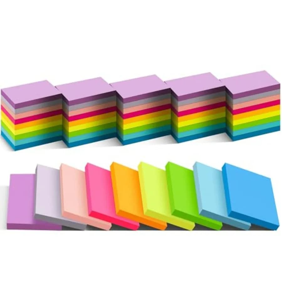 54 Blocchetti di Mini Note Adesive 1.5x2 Pollici, 9 Colori, Adesivo Forte, Adatti per Scuola, Casa, Ufficio, Rimozione Pulita