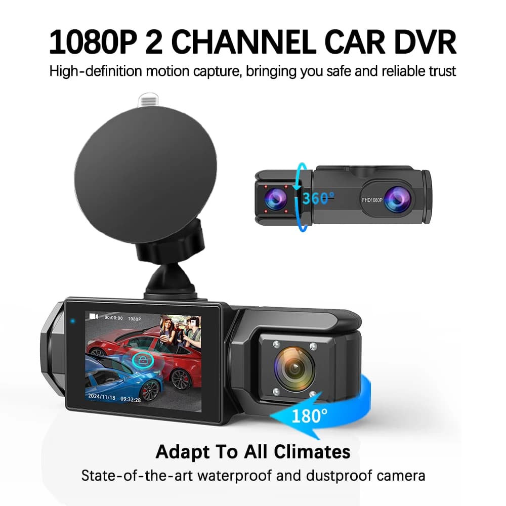 Front and rear FHD1080P dual lens camera 170° ° Car camera with wide-angle night vision, loop recording and G sensor for driving recorder
