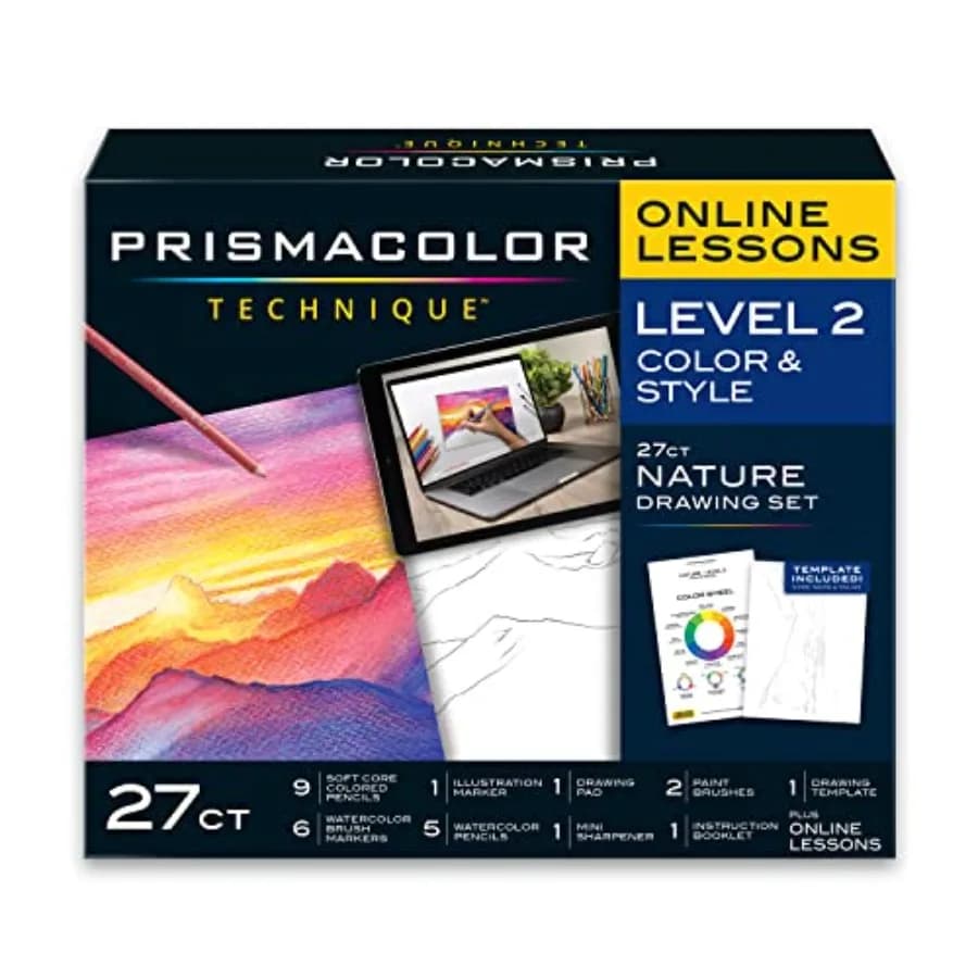 Technique Art Supplies and Digital Art Lessons, Drawing Set, Includes Watercolor Pencils, Brush Markers, and More, 27 Count