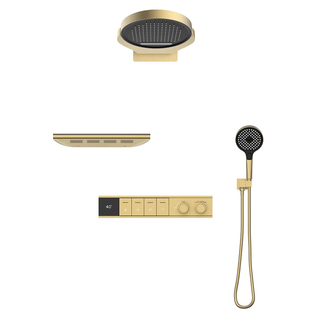 Set Doccia a Pioggia di Lusso Premium a Parete, Termostatico con Display Digitale, Rubinetto Multifunzione Caldo/Freddo, Nascosto per Bagno e Hotel