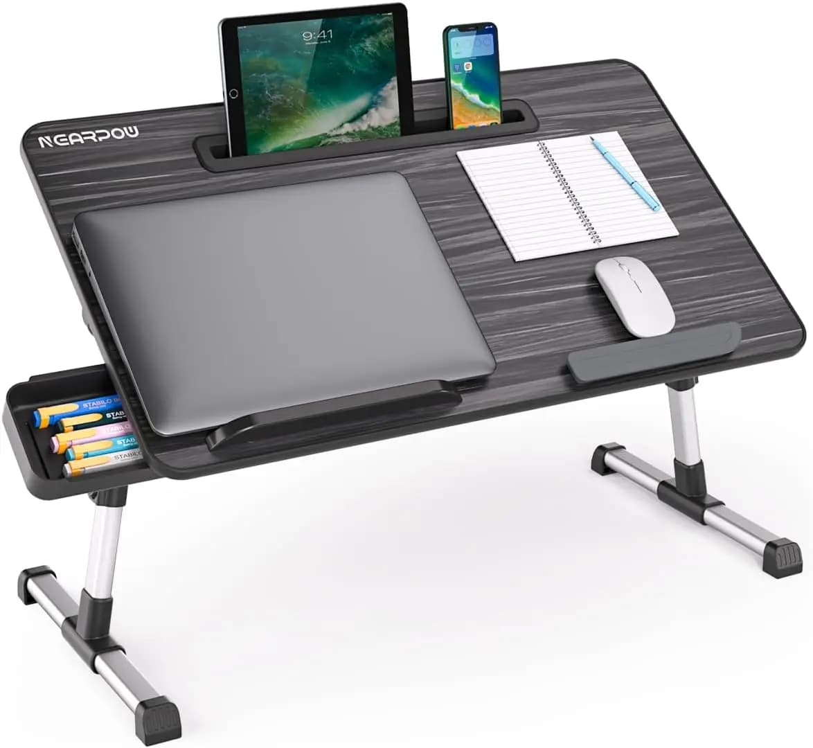 Vassoio Regolabile per Laptop con Supporto per Tablet e Cassetto, Pieghevole per Uso su Divano, Poltrona o Pavimento