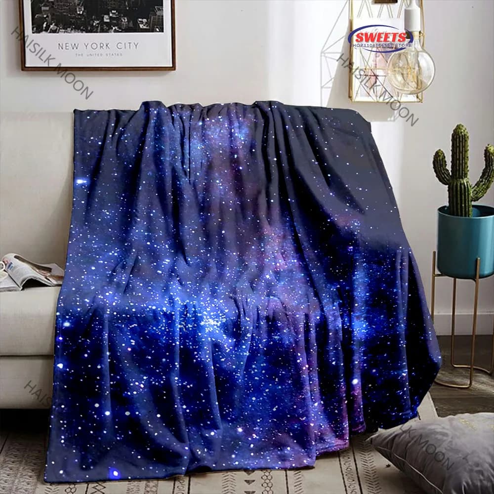 Coperta stampata con cielo stellato cosmico viola 3D della Via Lattea, camera da letto, soggiorno, divano, sedie, letto, coperta, regali morbidi e confortevoli