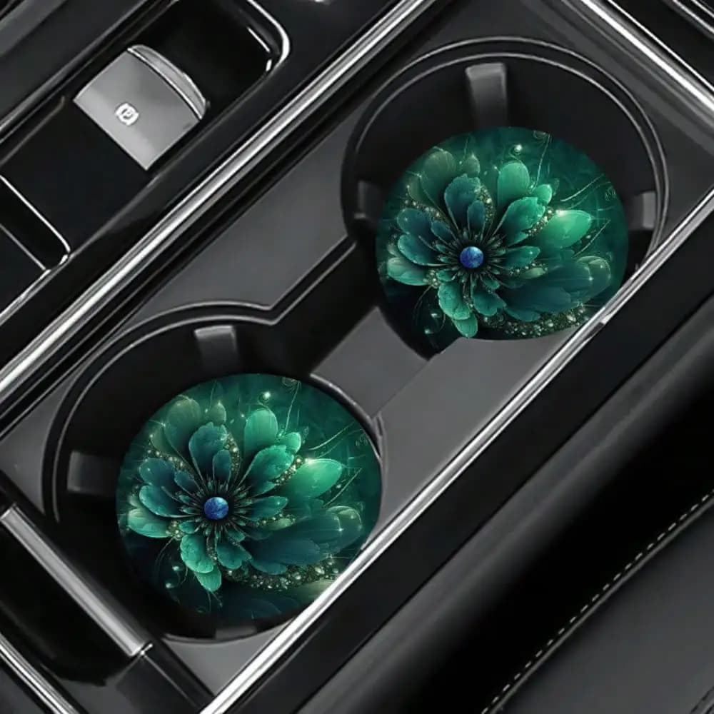 Set di 2 sottobicchieri per auto con motivo floreale verde - Tappetini da tavola in EVA antiscivolo, impermeabili e resistenti al calore per uomini e donne - Regalo perfetto