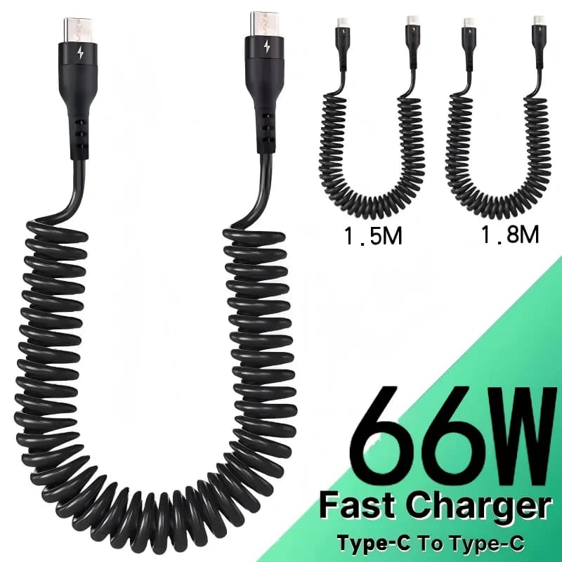 66W Spring Pull Telescopic Data Cable USB To Type-C/Dual Type-C Fast Charging Cable For Car 1M 1.8M 2M For Xiaomi iphone New