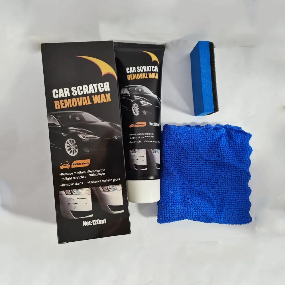 Kit cera per rimozione graffi auto da 120 ml con spugna e asciugamano in microfibra - Cancella graffi e macchie chiari/medie, smalto per vernici auto