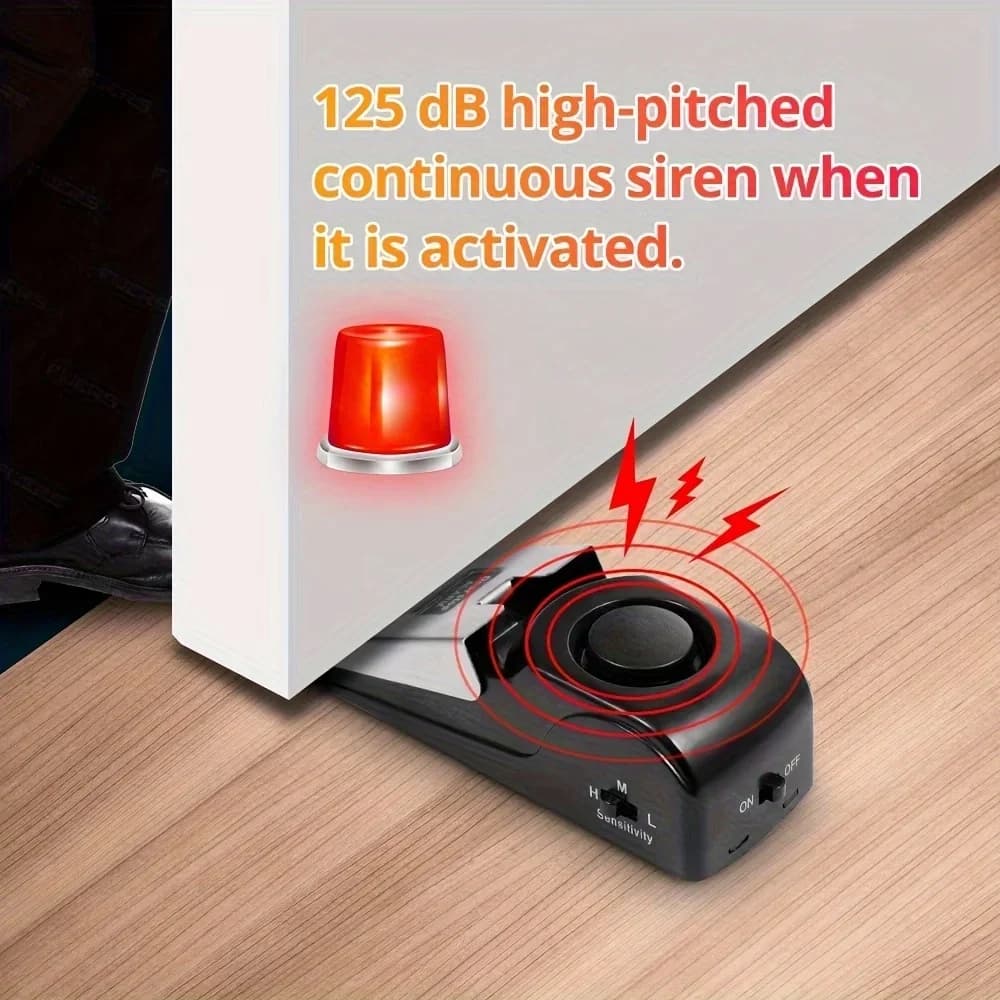 Sistema Antifurto e Antieffrazione, Allarme Domestico, Blocco per Porta, Fermaporta a Cuneo per Sicurezza Domestica, Senza Batteria