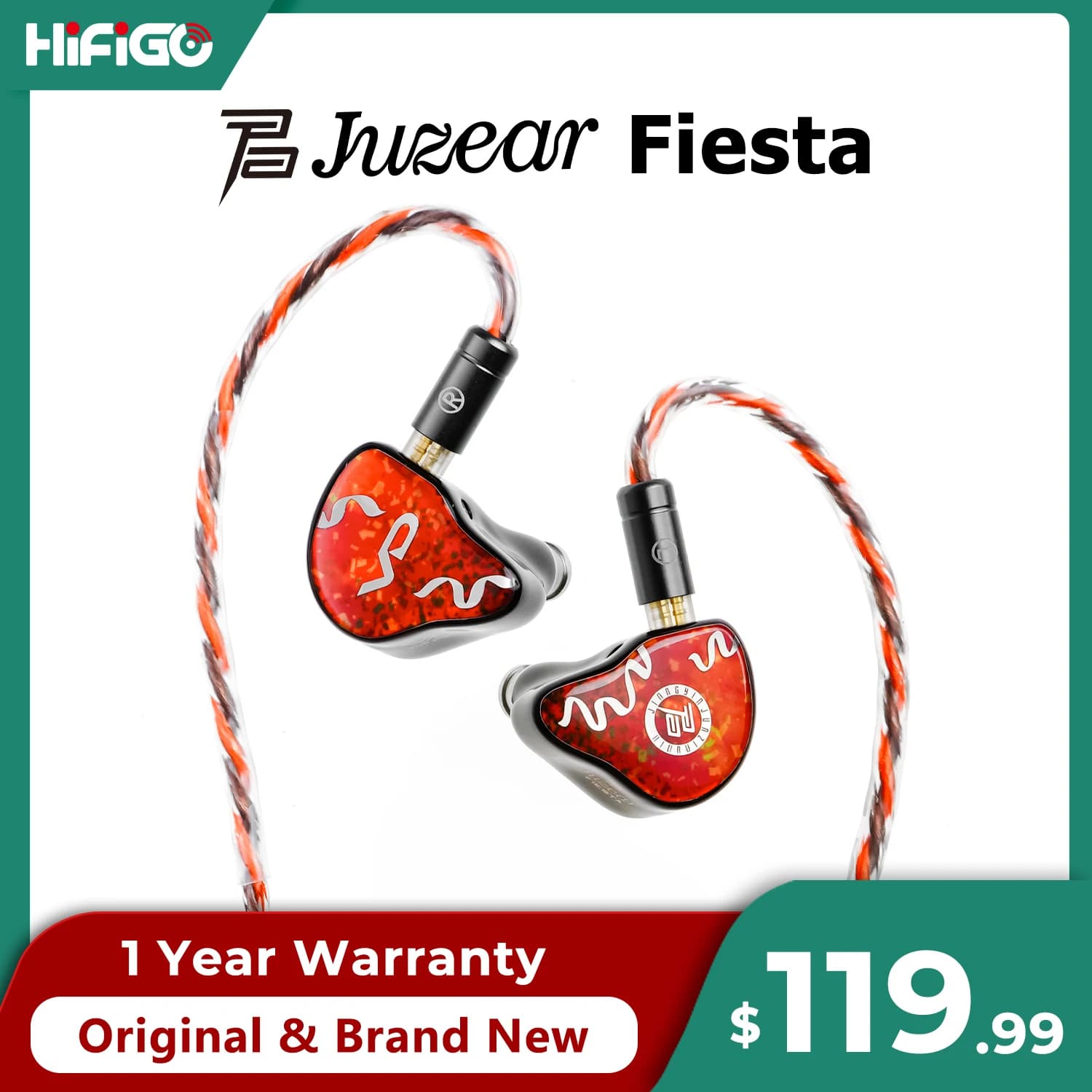 HiFiGo Juzear x Vivir Digital Fiesta 1DD+3BA IEM Auricolari HiFi ibridi in-ear con microfono da 3,5 mm + cavo doppio da 4,4 mm