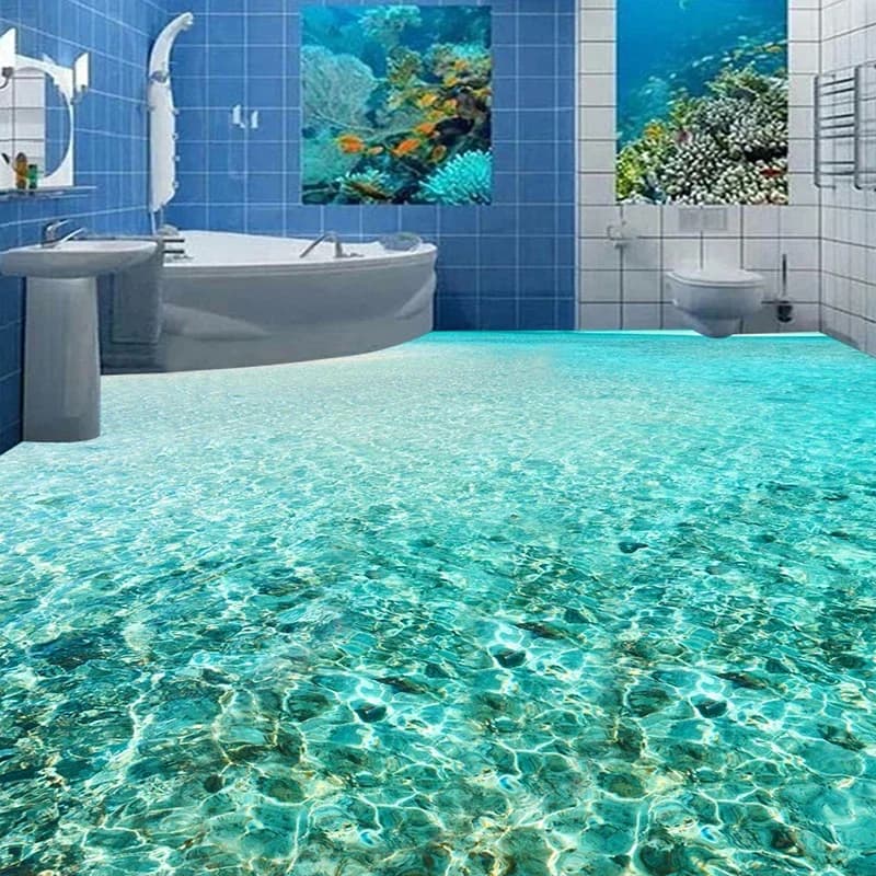 Custom Photo Sea Water Parades 3D Floor Wall decal PVC Decalcomanie Wall decal Waterproof Self-adhesive Bathroom Floor Walls Interior Walls Furniture Home