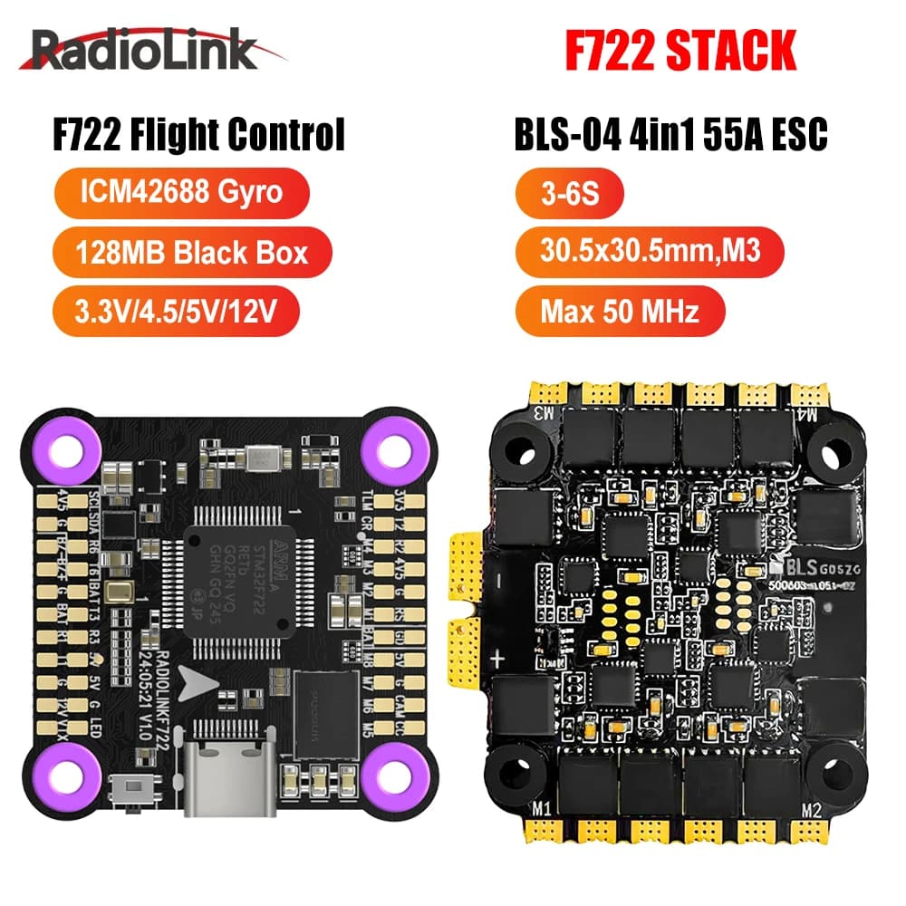 Radiolink F722 Stack F722 FC con ESC brushless 55A 4-IN-1 per elicottero ad ala fissa