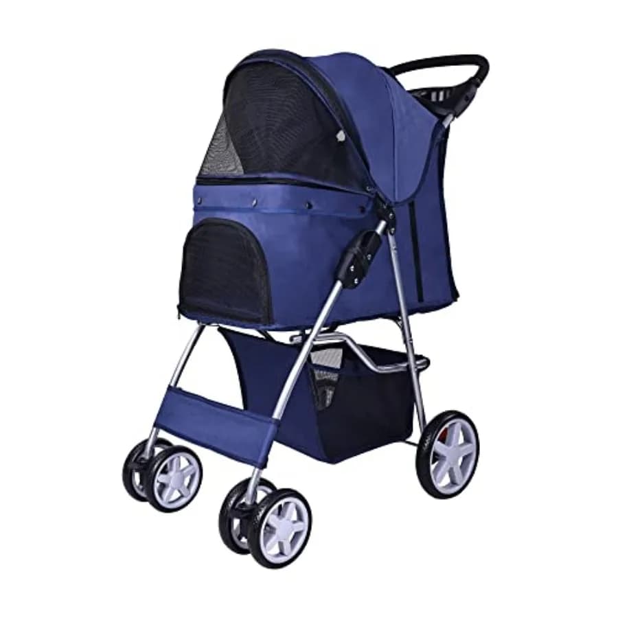 Passeggino per Animali Domestici, 4 Ruote, Multifunzione per Cani e Gatti, Pieghevole e Portatile con Trasportino Staccabile, Adatto per M