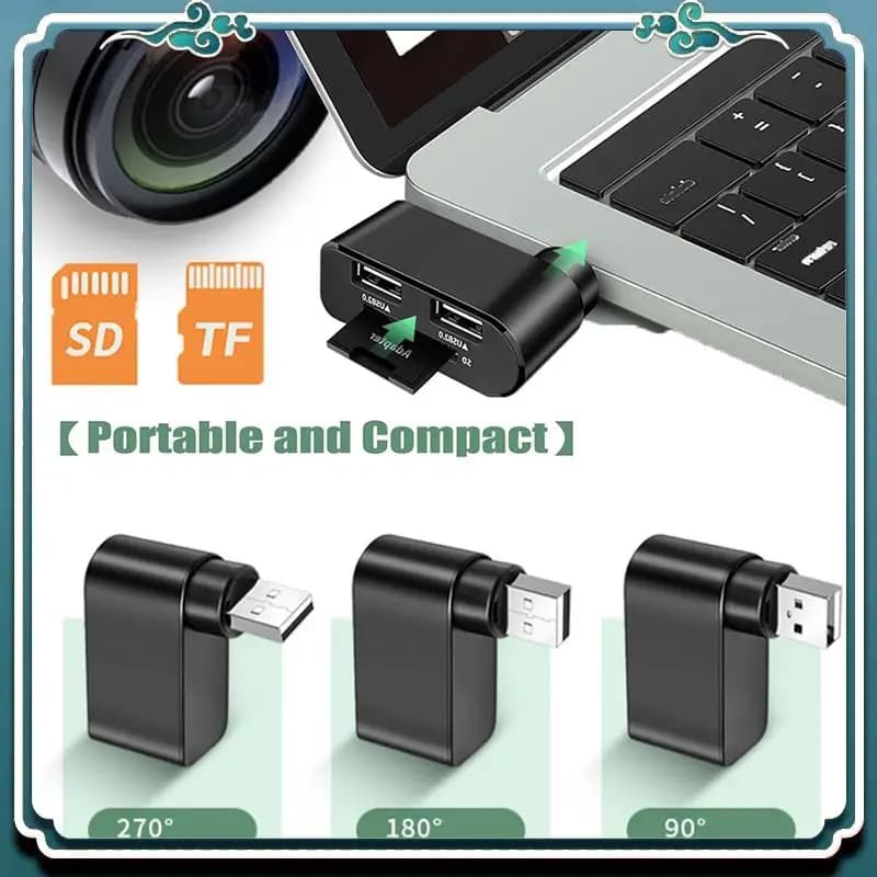 4 in 1 premium, laptop hub, portable USB hub with 180 degree rotation, USB hub docking station (black + white)