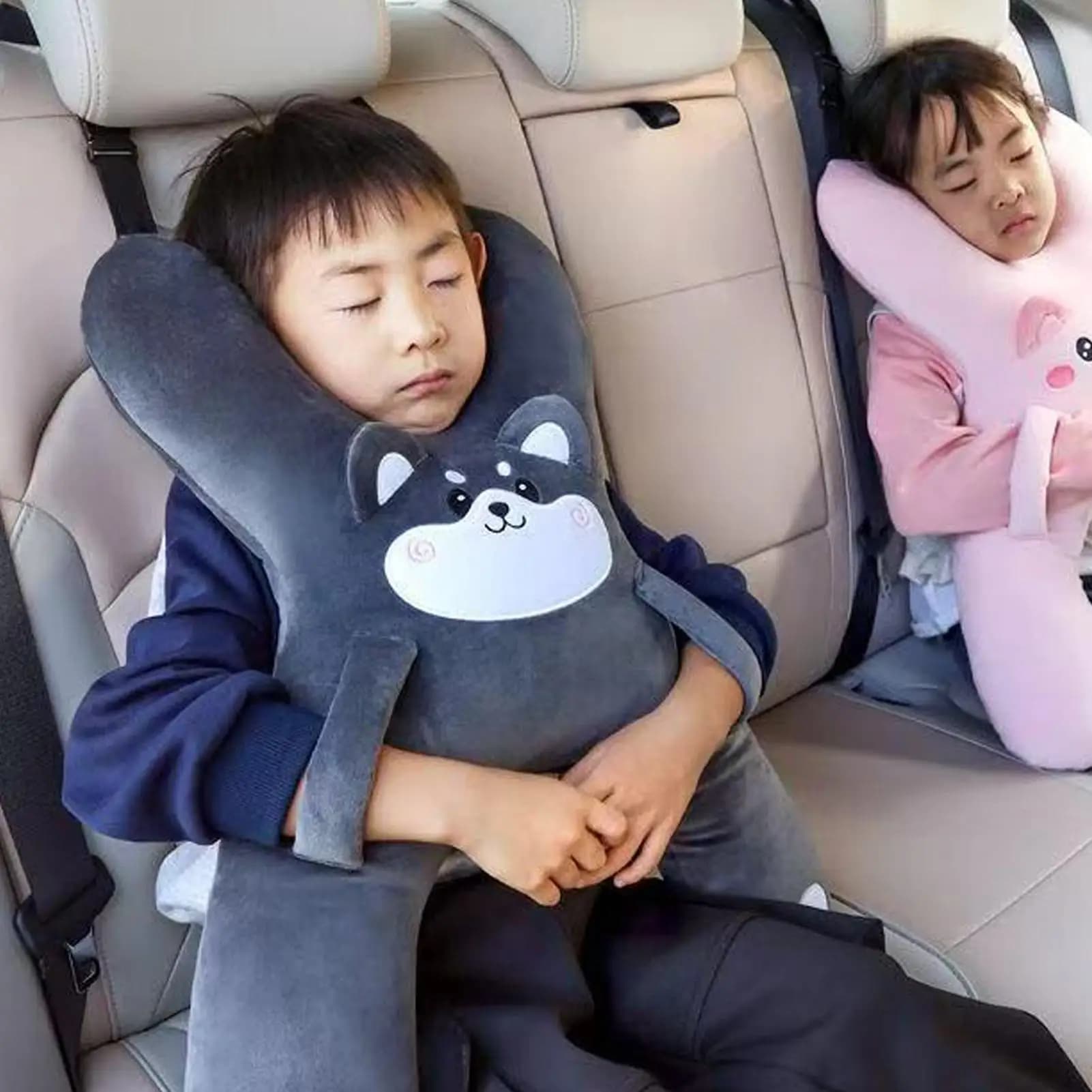 Cuscino da viaggio per bambini per seggiolino auto per dormire, collo, supporto per la testa, morbido cuscino confortevole e traspirante a forma di H per viaggi su strada