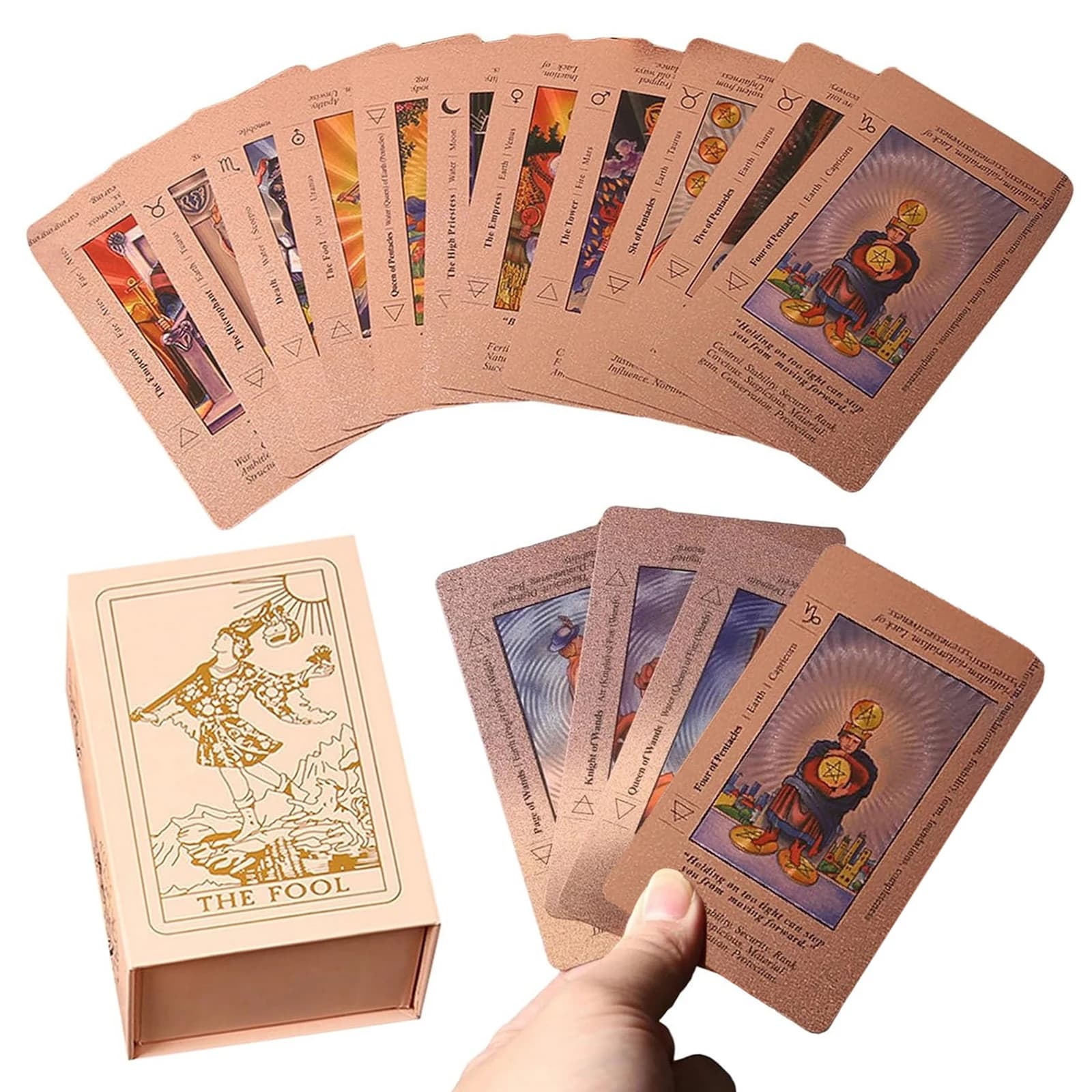 Set di 78 Carte dei Tarocchi Classiche con Significati, Impermeabili, per Principianti e Praticanti Esperti