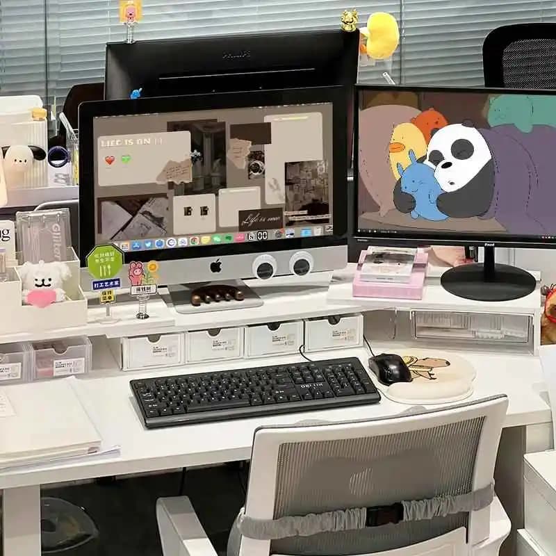 Desktop Computer Monitor Stand Riser Notebook Base Desk Organizer Office Workstation Dual Screen Display Support Rack
