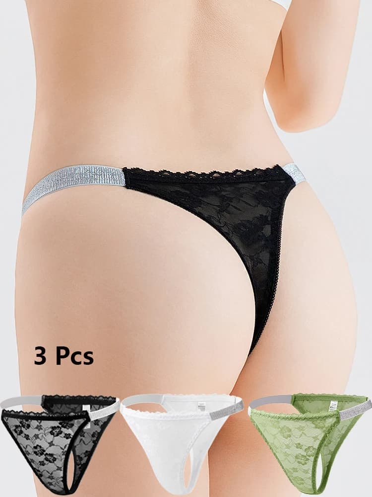 3 pieces sexy lingerie women's thong breathable lace elegant sizes strong underwear briefs XL 2XL 3XL 4XL