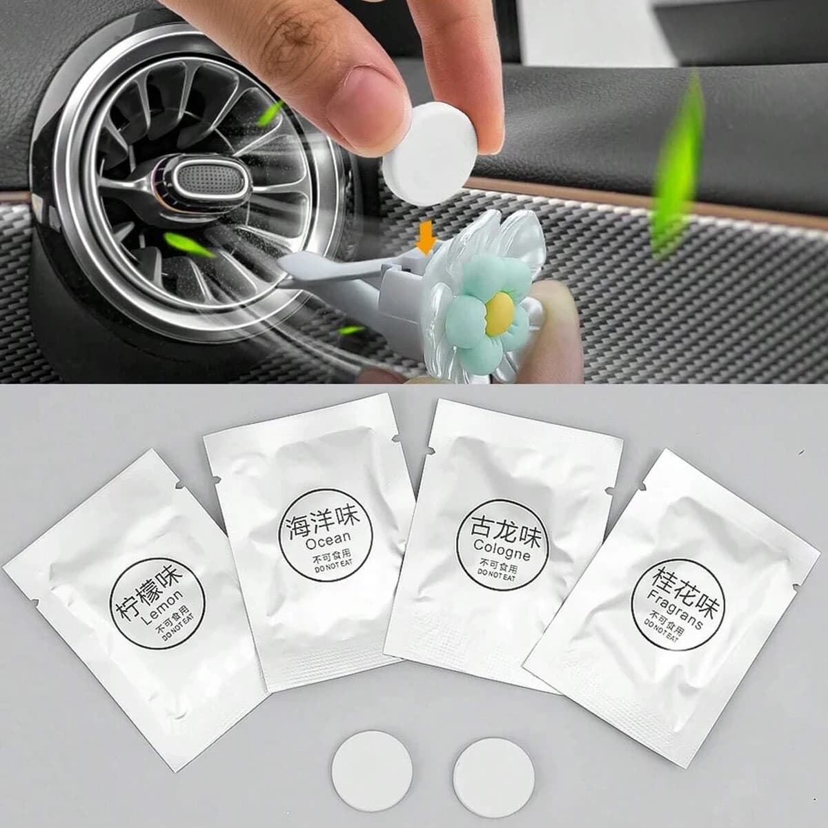 4 Car Diffuser Tablets, Car Deodorant Spare, Car Bushing Perfume Refill, Car Accessories, Solid Perfume Perfume O
