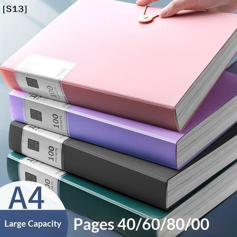 1Pcs PP High Transparency And Waterproof Insert Brochure 60/100 Pocket A4 File Folder Suitable For A4 Size Documents And Papers[