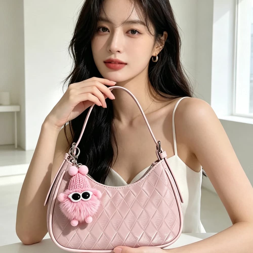 Women's Fashion Cute Handbag Pendant Bag Women Pink Crescent Mini Shoulder Hand Bags with Two Straps Casual Daily Purse for Lady